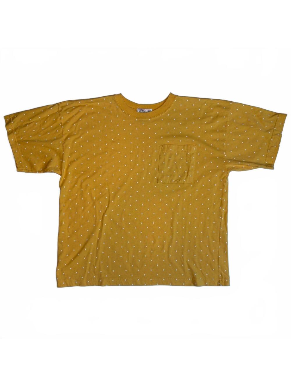 Lindsey Blake Mustard Yellow Polka Dot Pocket T-Shirt Large Single Stitch